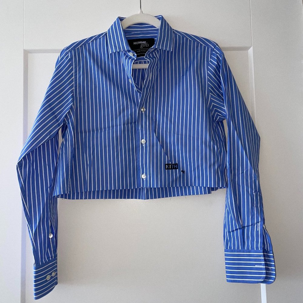Hommegirls Stripe Cropped Shirt, Blue and White, Size Small